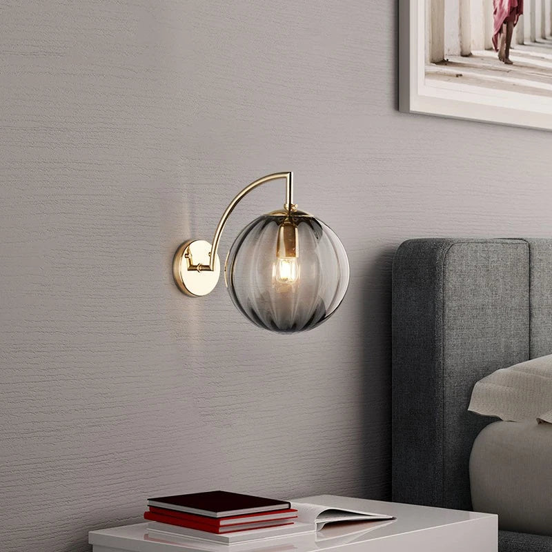 Modern Glass Ball Wall Lamp | Brass & Tinted Glass Design