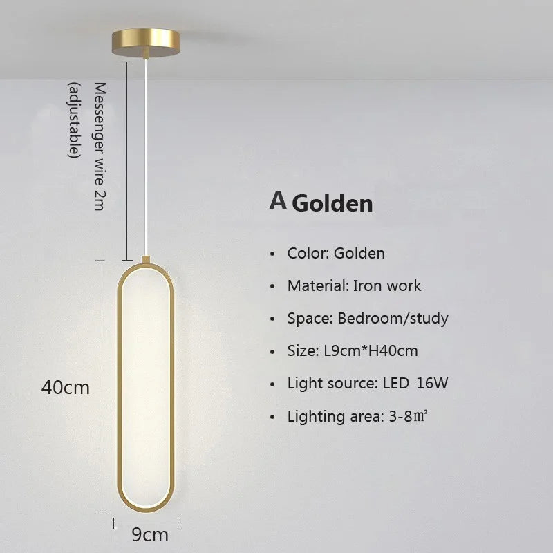 Modern Minimalist LED Pendant Light | Gold & Black Hanging Lamp for Bedroom, Dining & Living Spaces