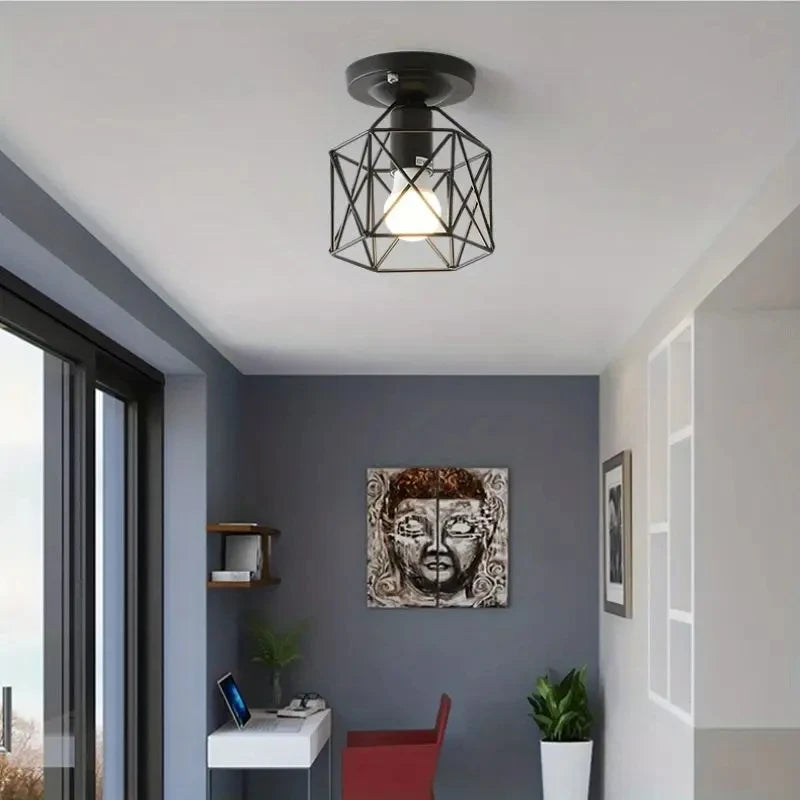 Modern Gold Ceiling Light | Geometric Metal Cage Design