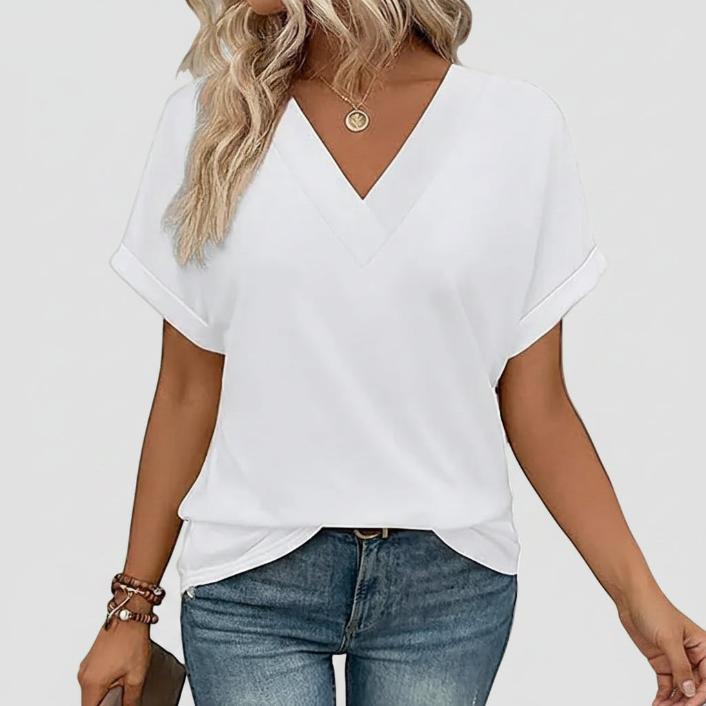 Women T Shirt Casual V Neck Loose Fit Short Sleeve Summer Top