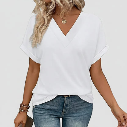Women T Shirt Casual V Neck Loose Fit Short Sleeve Summer Top