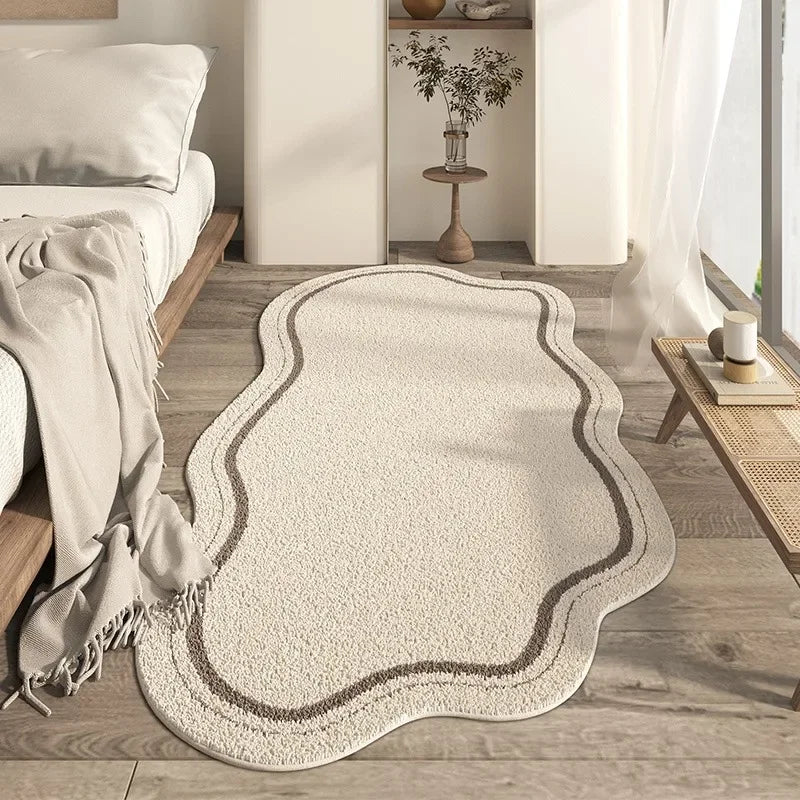 Cream Irregular Shaped Rug | Minimalist Non-Slip Soft Carpet