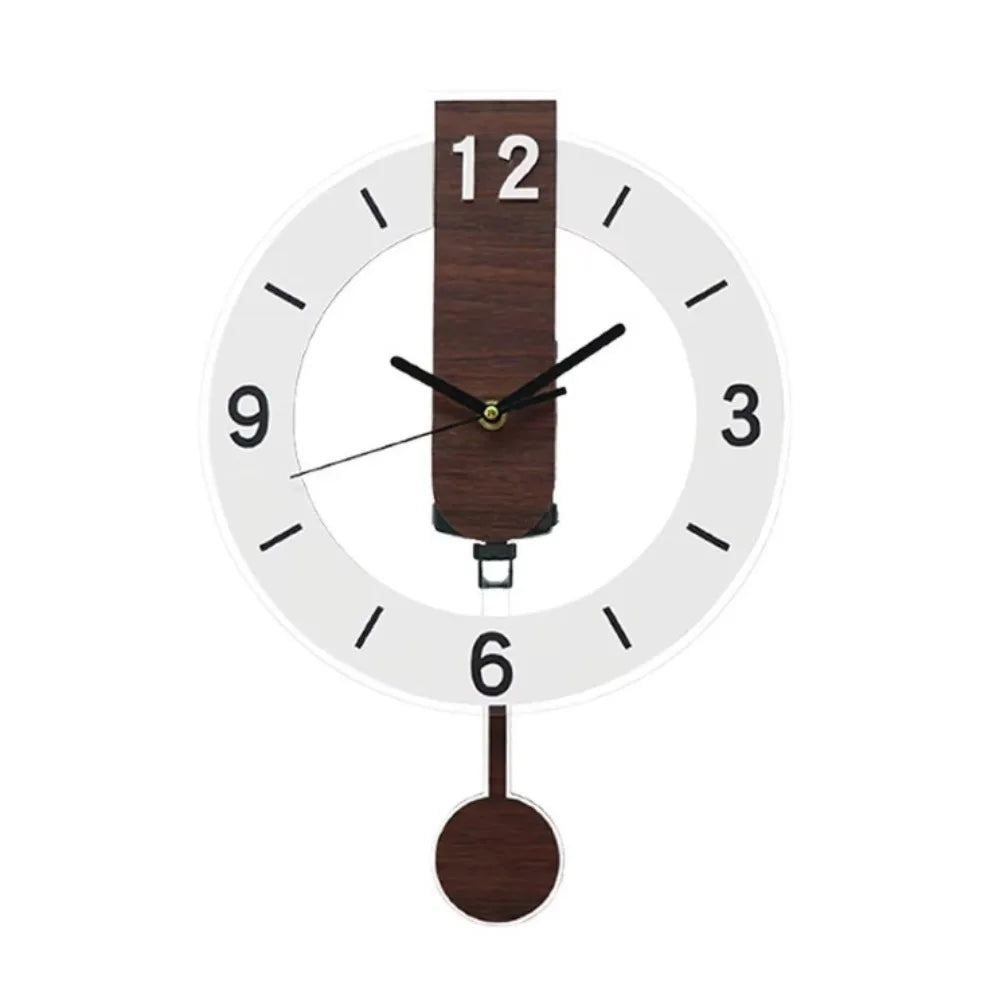 Ceas de perete minimalist cu pendul | Design modern din acril și lemn