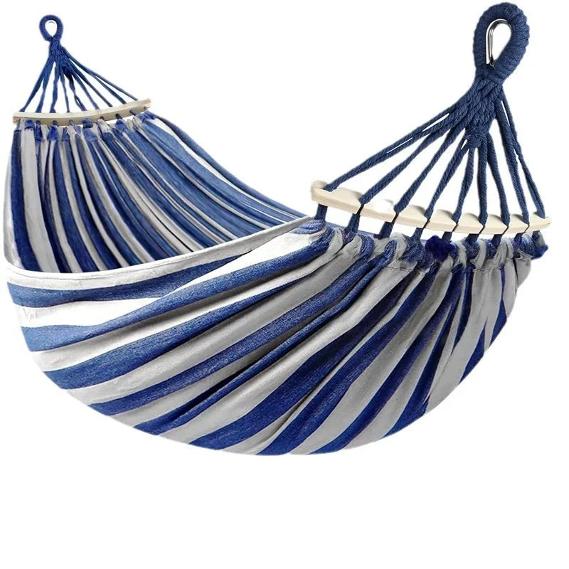 Hamaca Dublă din Pânză | Pat Suspendat Anti-Rotire cu Dispozitive din Lemn pentru Camping și Activități în Aer Liber