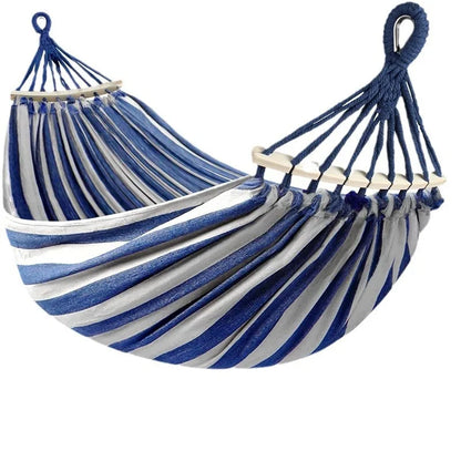 Hamaca Dublă din Pânză | Pat Suspendat Anti-Rotire cu Dispozitive din Lemn pentru Camping și Activități în Aer Liber