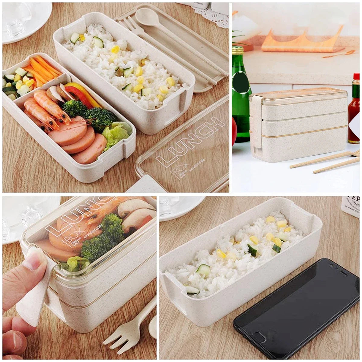 EcoStack | 3-Tier Bento Lunch Box | Wheat Straw 900 ml