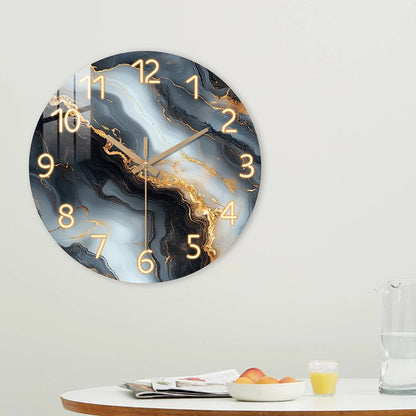 Blå og Guld Marmor Vægur | Støjsvagt Trædesign
