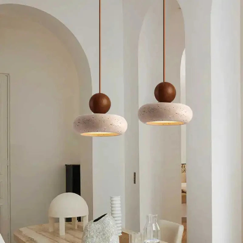 Natural Stone & Wood Pendant Light | Vintage Minimalist Pendant