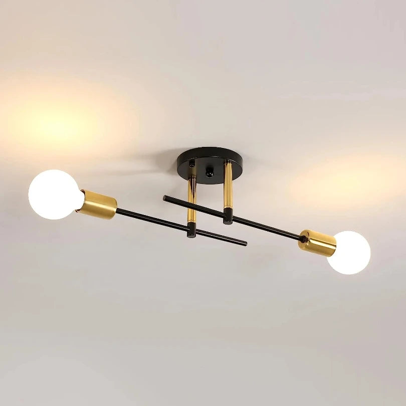 Modern 2-Light Ceiling Lamp | Black & Gold Flush Mount Chandelier