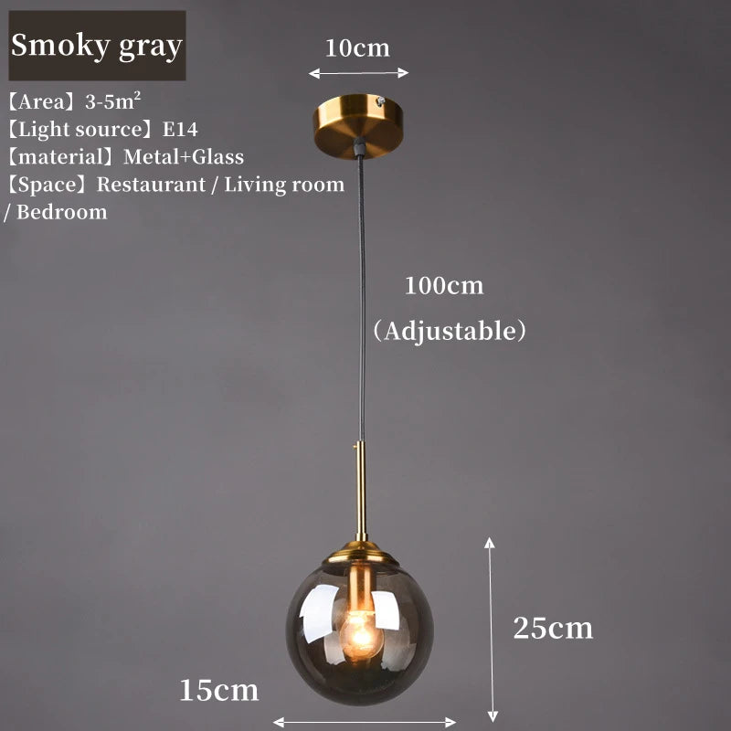 Modern Nordic Glass Globe Pendant Light | Amber, Smoke Grey, Clear Glass