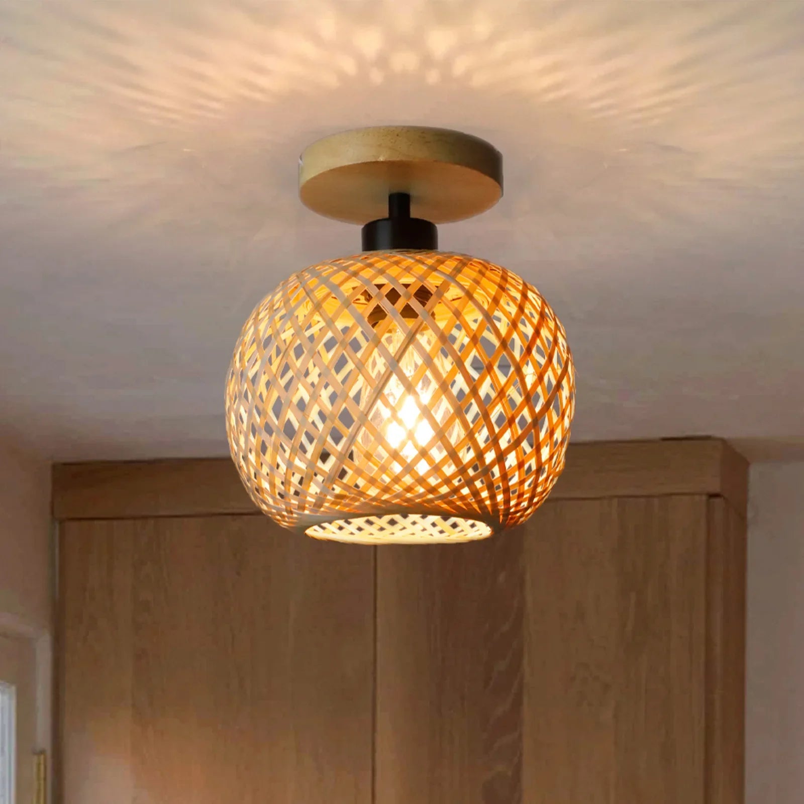 Natura Bamboo Ceiling Lamp | Handwoven Rattan LED Fixture