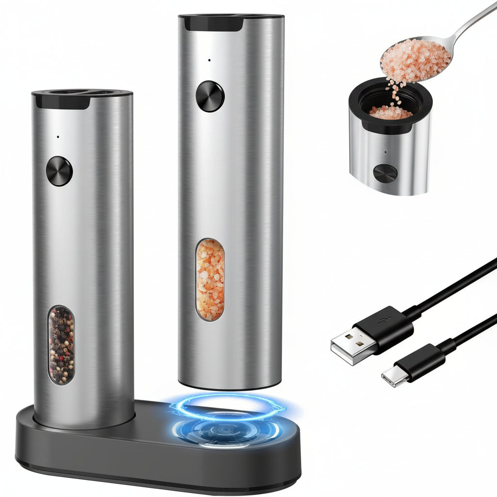 Juego de molinillos eléctricos para sal y pimienta con base de carga recargable por USB ProMax