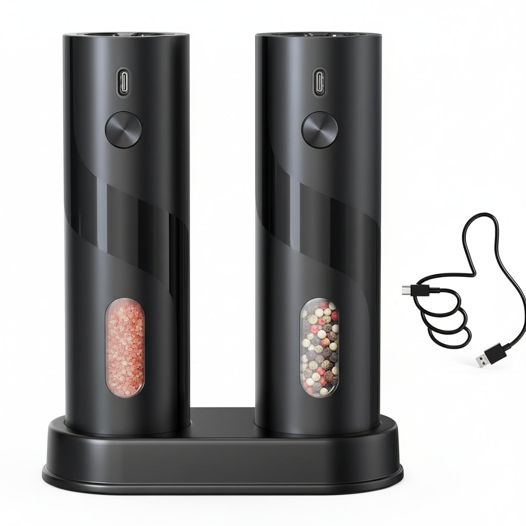 Juego de molinillos eléctricos para sal y pimienta con base de carga recargable por USB ProMax