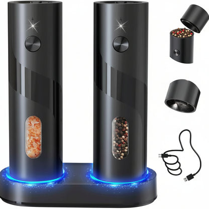 Juego de molinillos eléctricos para sal y pimienta con base de carga recargable por USB ProMax