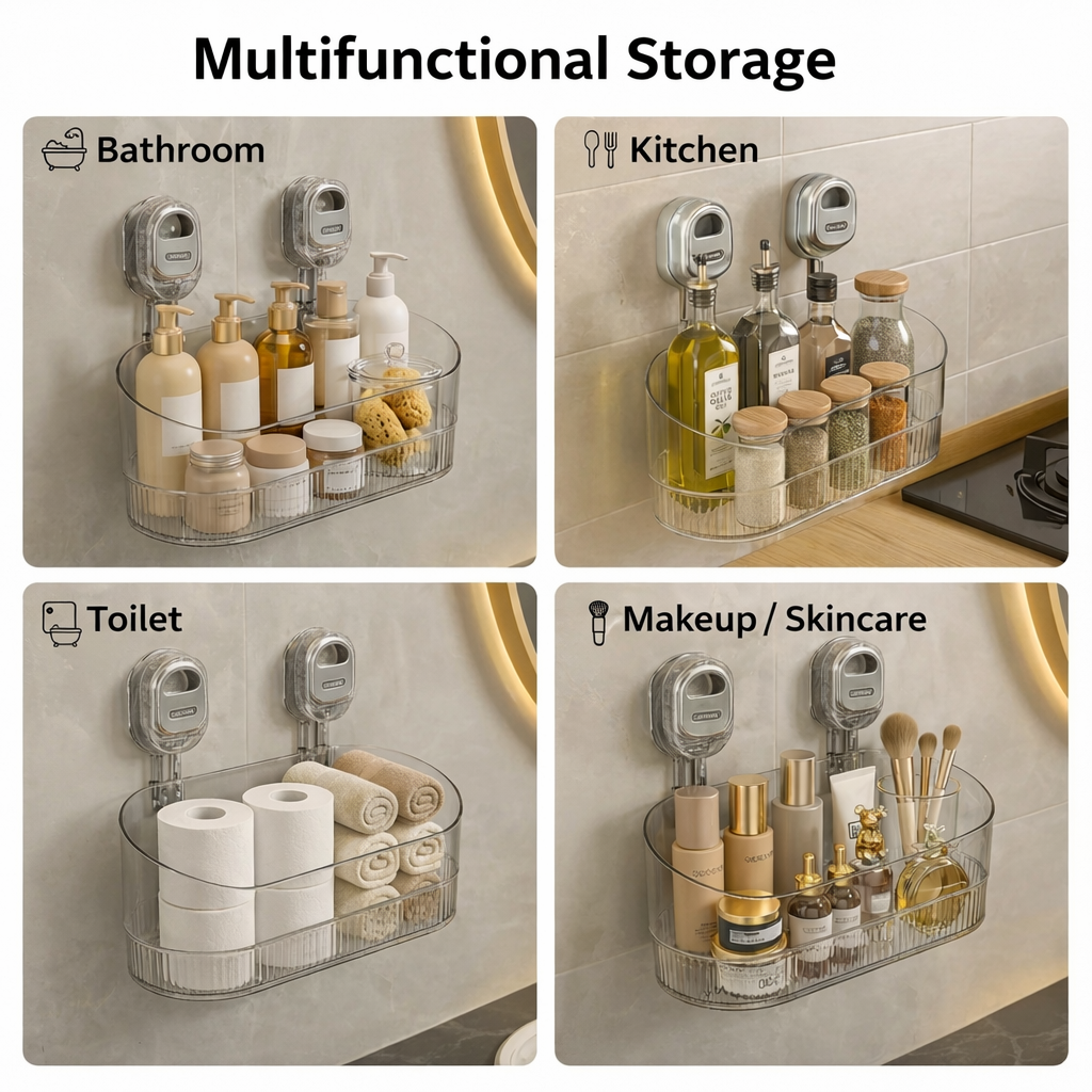 Raft de perete adeziv fără găurire organizator pentru depozitare în bucătărie și baie