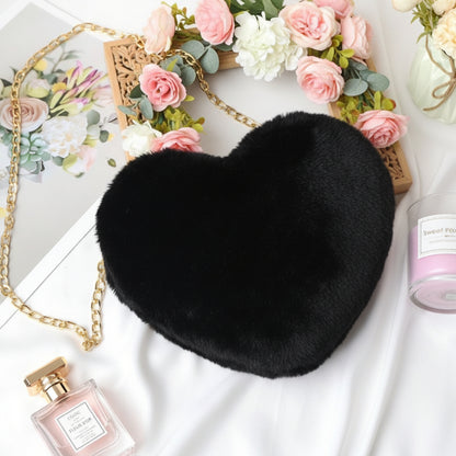 Shoulder Bag Faux Fur Heart Crossbody Chain Purse