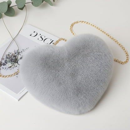 Shoulder Bag Faux Fur Heart Crossbody Chain Purse