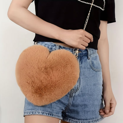 Shoulder Bag Faux Fur Heart Crossbody Chain Purse