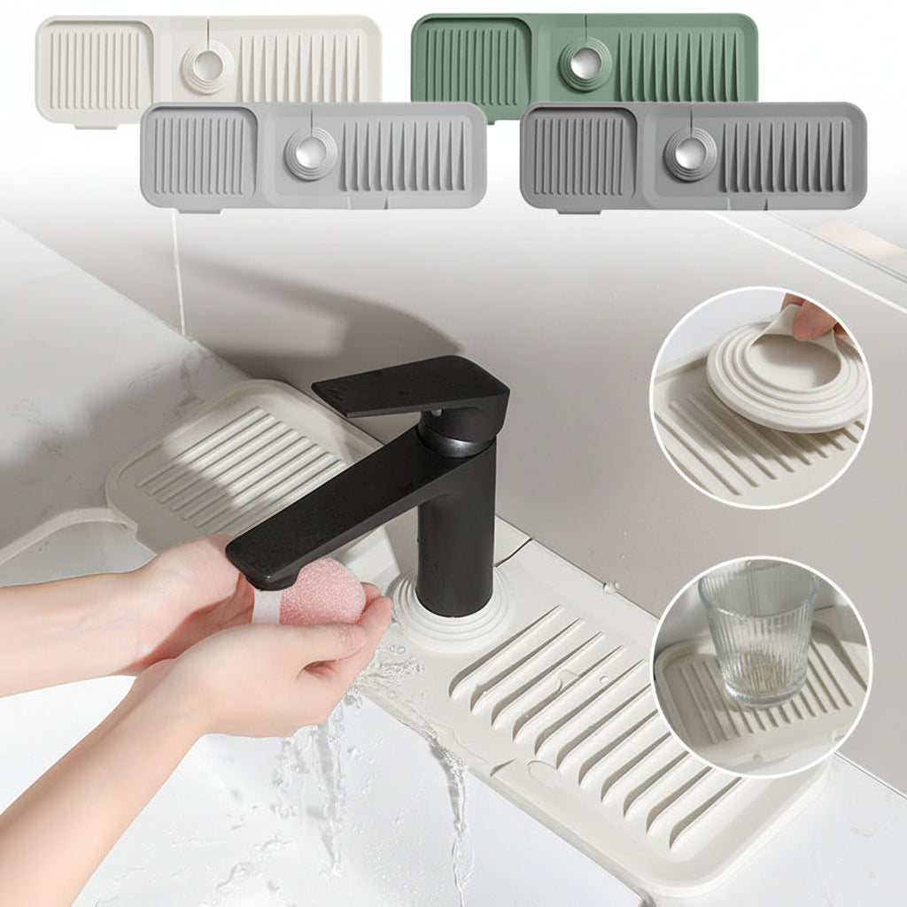 Covoraș pentru chiuvetă din silicon, colector pentru picurare robinet, cu design auto-drenant