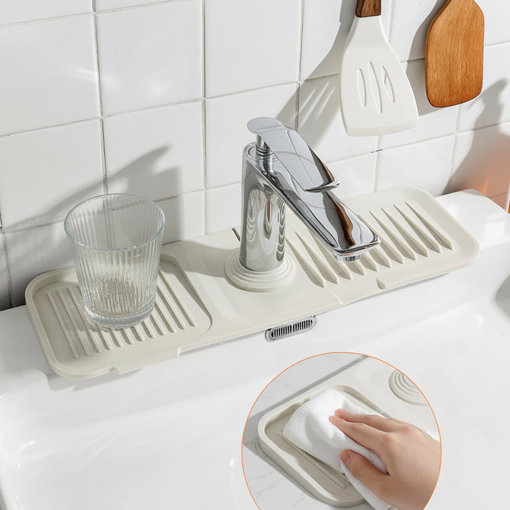 Covoraș pentru chiuvetă din silicon, colector pentru picurare robinet, cu design auto-drenant