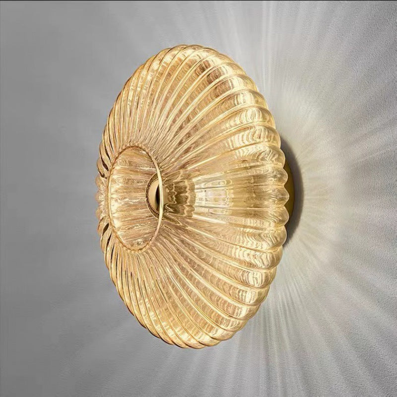 Nordic Vintage Glass Wall Sconce | Striped Round Disc Light