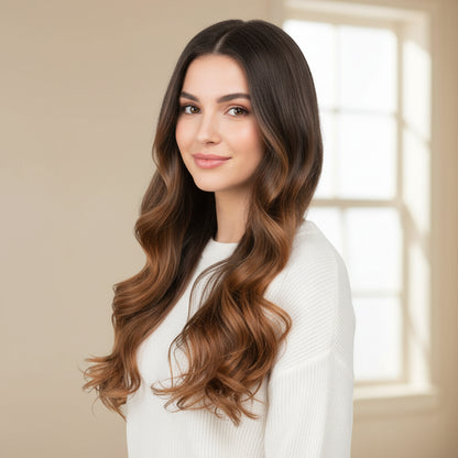 Extensii de păr Remy uman, lungi, ondulate, cu agrafe