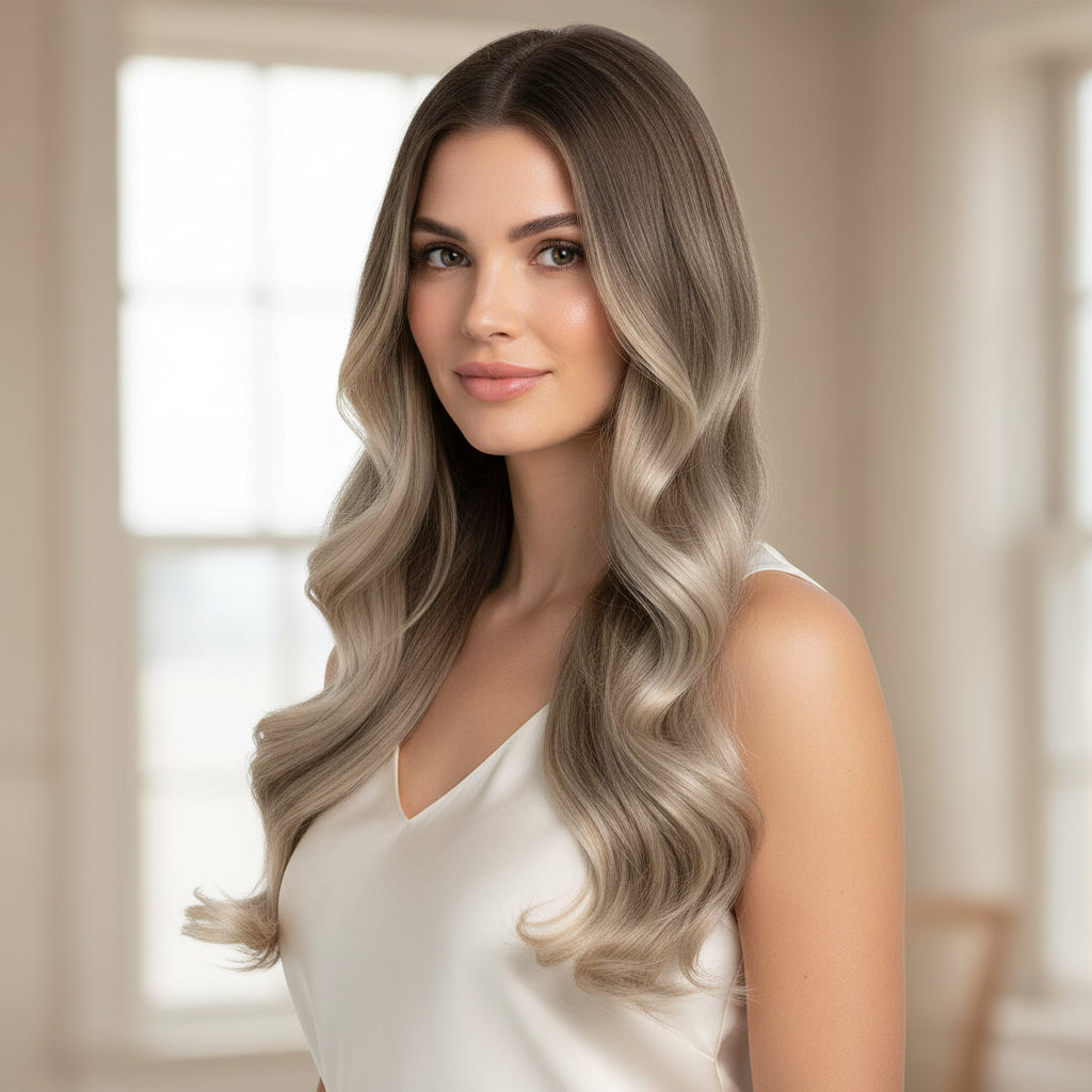 Extensii de păr Remy uman, lungi, ondulate, cu agrafe