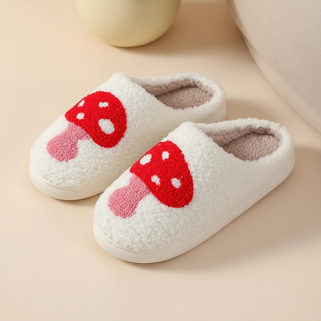 Papuci de casă pentru femei, călduroși, cu imprimeu inimă, spumă cu memorie