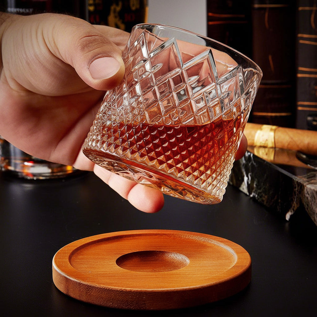 Vaso de whisky giratorio de cristal para realzar el aroma