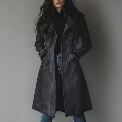 Cappotto lungo da donna in camoscio con bottoni frontali, giacca autunnale