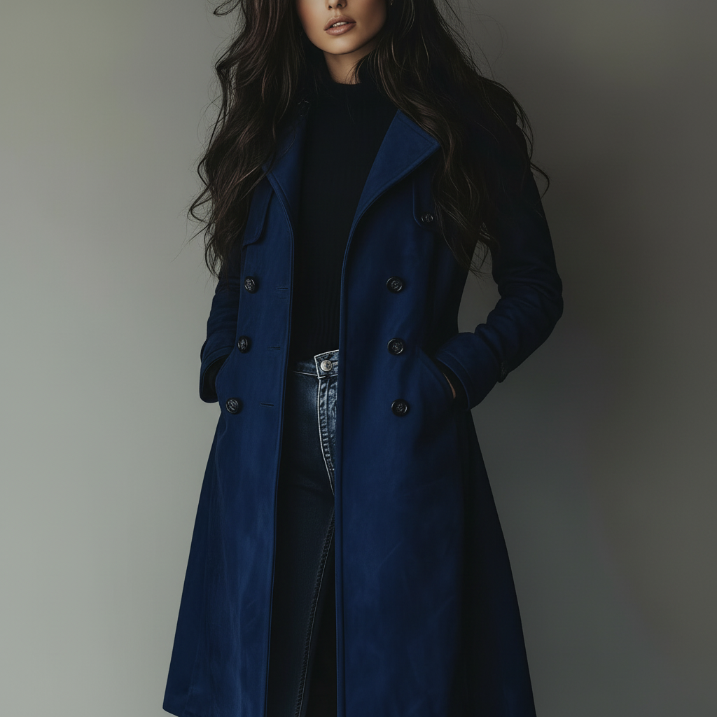 Cappotto lungo da donna in camoscio con bottoni frontali, giacca autunnale