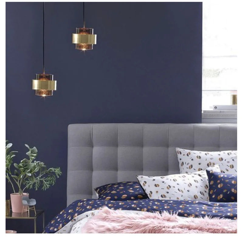 Nordic Glass Pendant Light | Modern Brass Cylinder Design