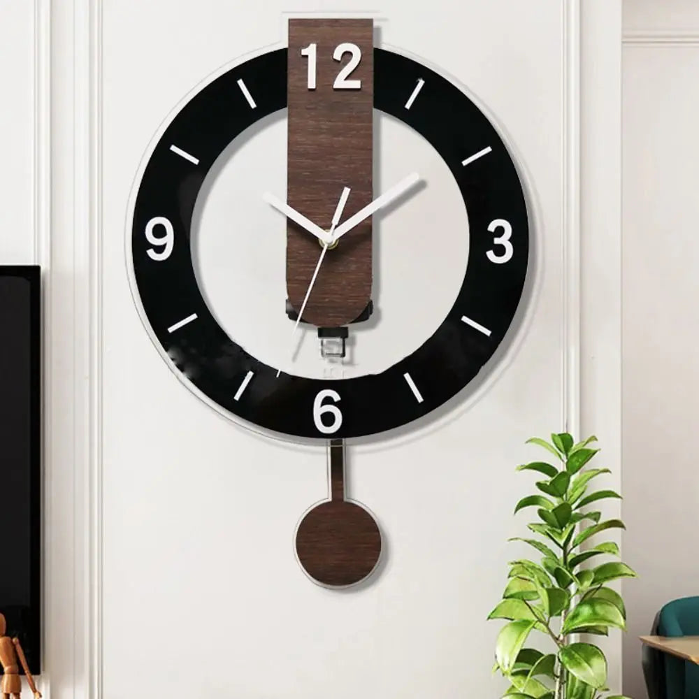 Ceas de perete minimalist cu pendul | Design modern din acril și lemn