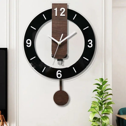 Ceas de perete minimalist cu pendul | Design modern din acril și lemn