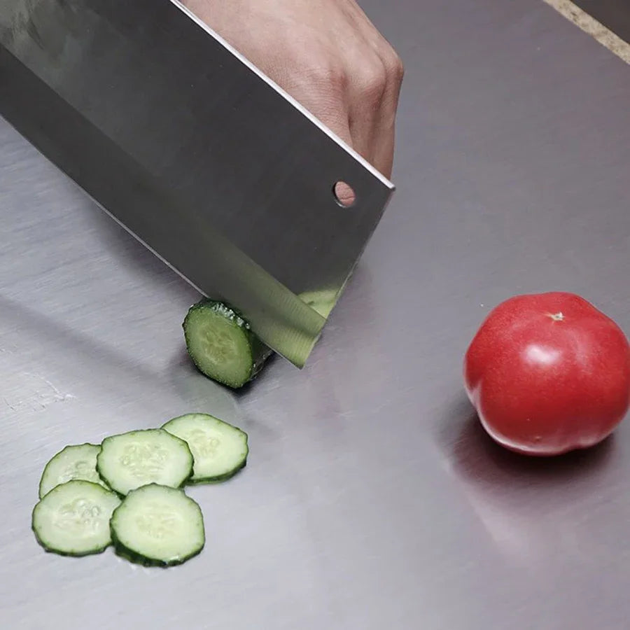 Tábua de Corte em Aço Inoxidável | Painel Dupla Face para Cortar e Amassar – Ferramenta de Cozinha Durável