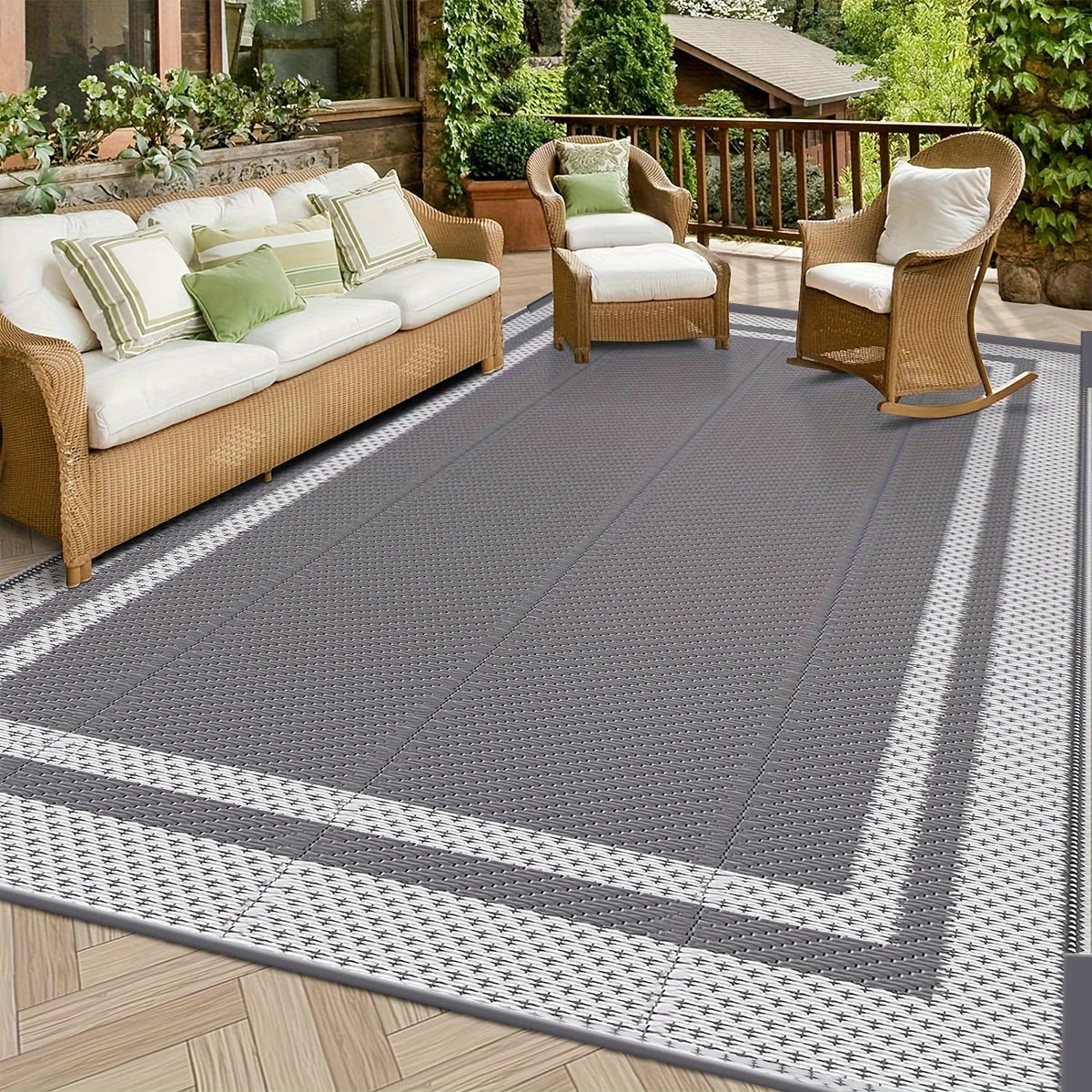 Coastal Retreat Outdoor Rug | Grey & White Reversible Patio Mat