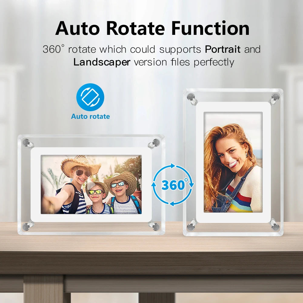 ClearFrame | Acrylic Digital Photo Frame | Portable IPS Display with Built-in Battery
