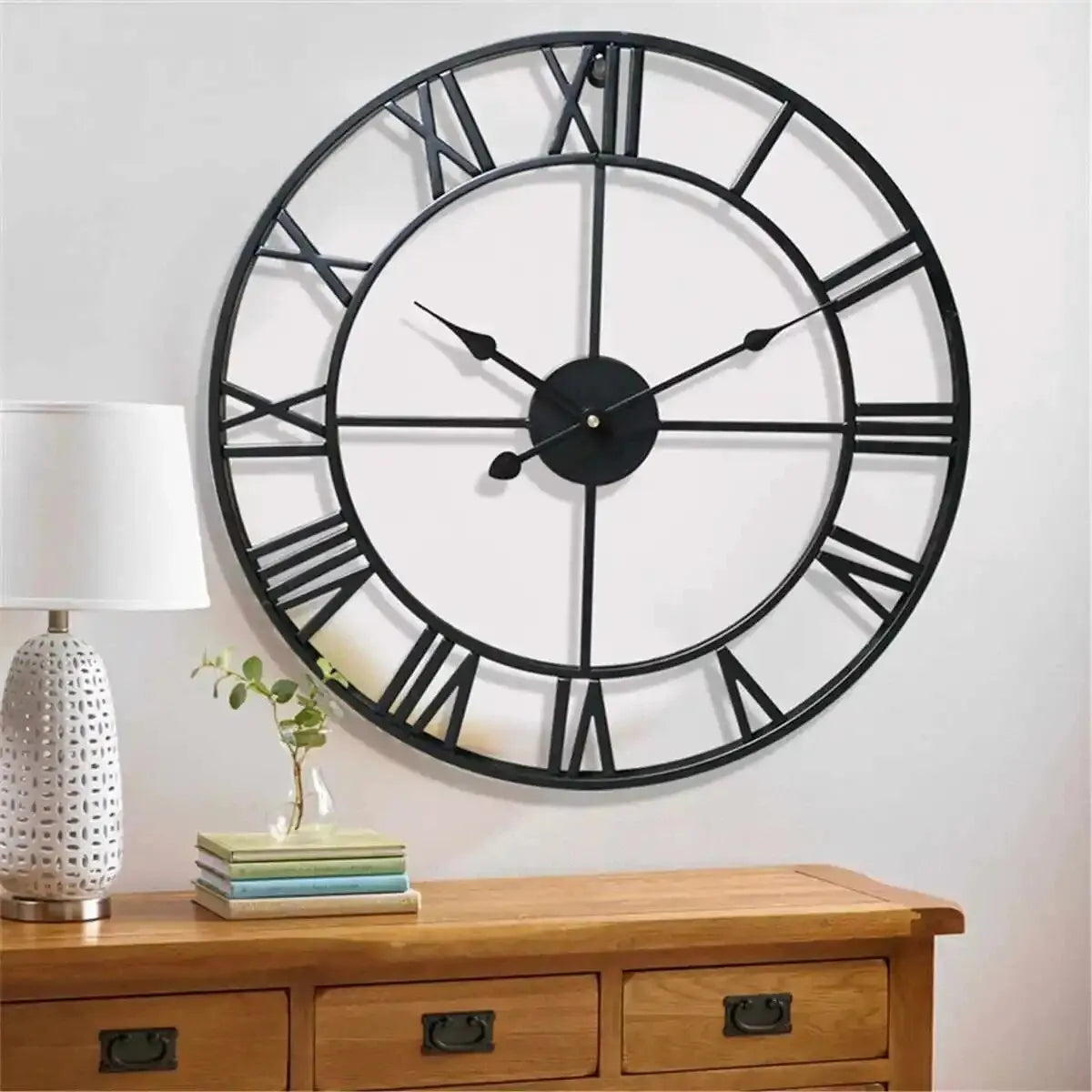Reloj de Pared Moderno 3D de Metal | Diseño Grande con Números Romanos