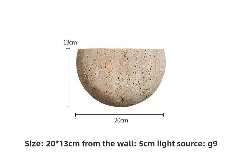 Wabi-Sabi Stone Wall Lamp | Natural Travertine Half-Dome Light