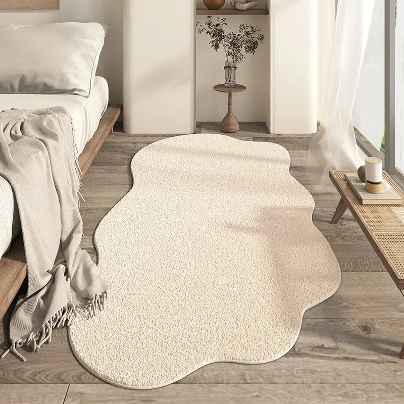 Cream Irregular Shaped Rug | Minimalist Non-Slip Soft Carpet