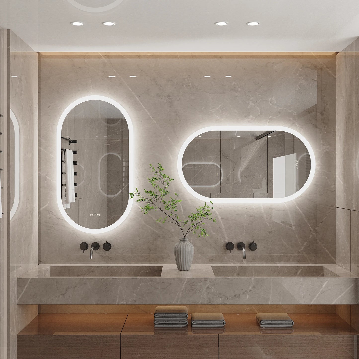 LumoOval | Espejo de baño ovalado LED | Diseño retroiluminado antiniebla y regulable