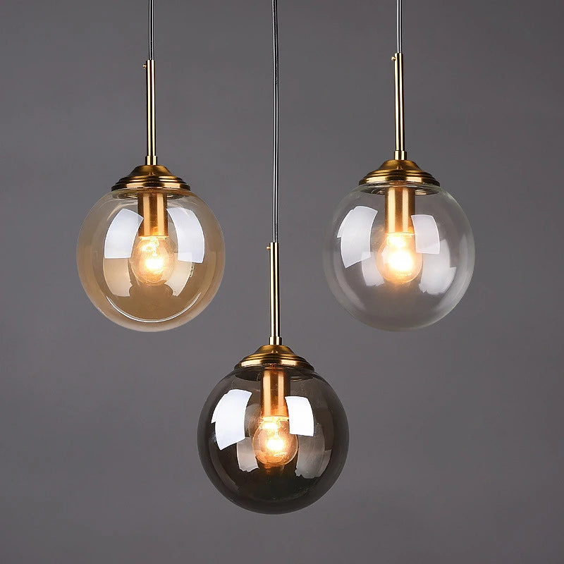 Modern Nordic Glass Globe Pendant Light | Amber, Smoke Grey, Clear Glass