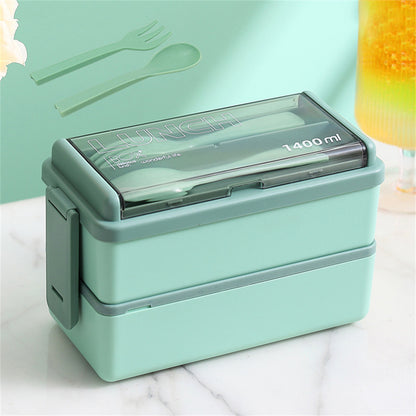 1400ml Bento-Box mit Doppelwand | Tragbare Brotdose mit Gabel & Löffel – Mikrowellengeeignete Lebensmittelaufbewahrung für Kinder & Erwachsene