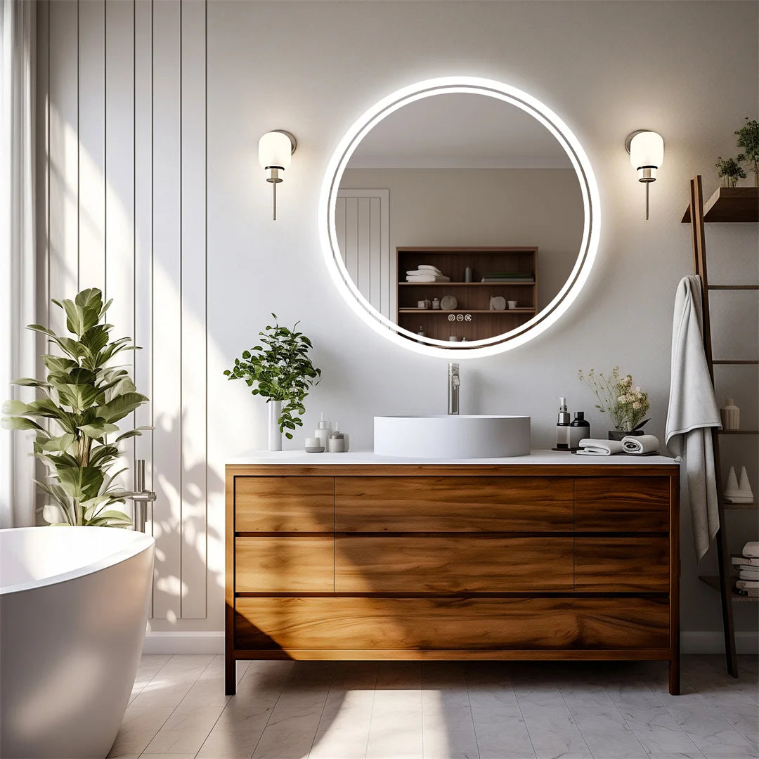 LuvoRound | Round LED Bathroom Mirror | Anti-Fog & Dimmable Touch Screen