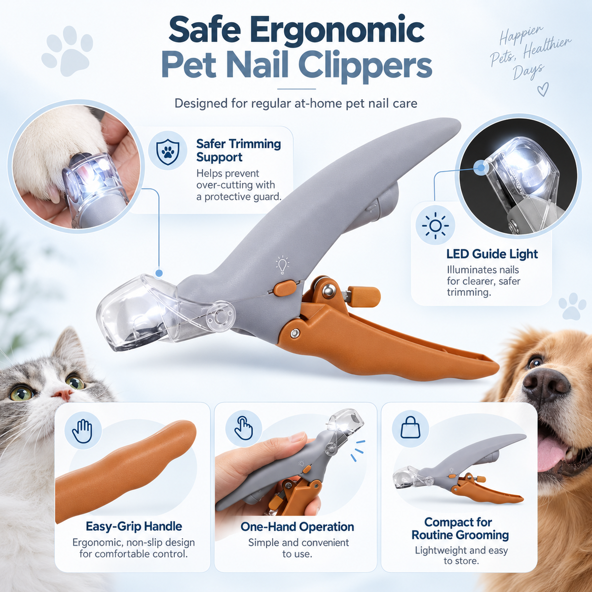 Corta-unhas para animais de estimação seguros e ergonómicos, com design de fácil aderência