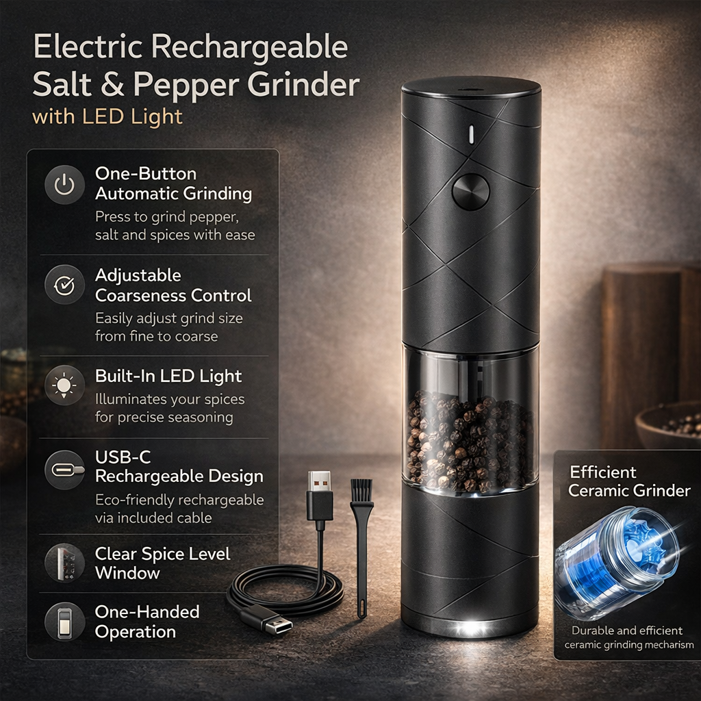 Elektrische, wiederaufladbare Salz- und Pfeffermühle mit LED-Licht