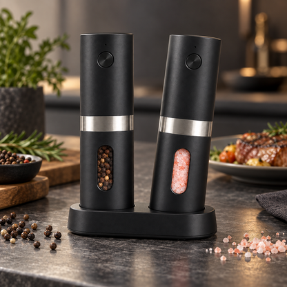 Salt Pepper Mill Rechargeable Set Adjustable Grind