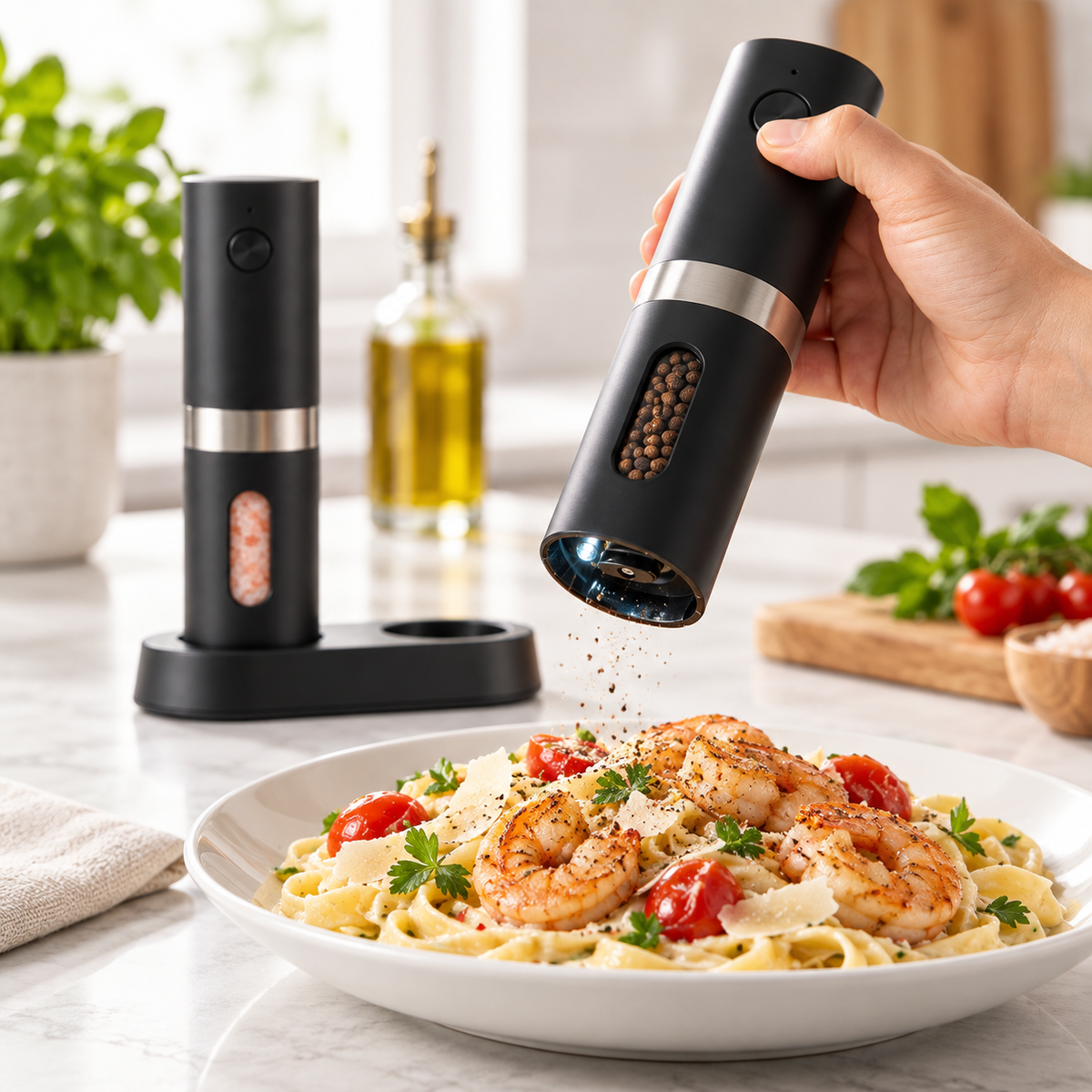 Salt Pepper Mill Rechargeable Set Adjustable Grind