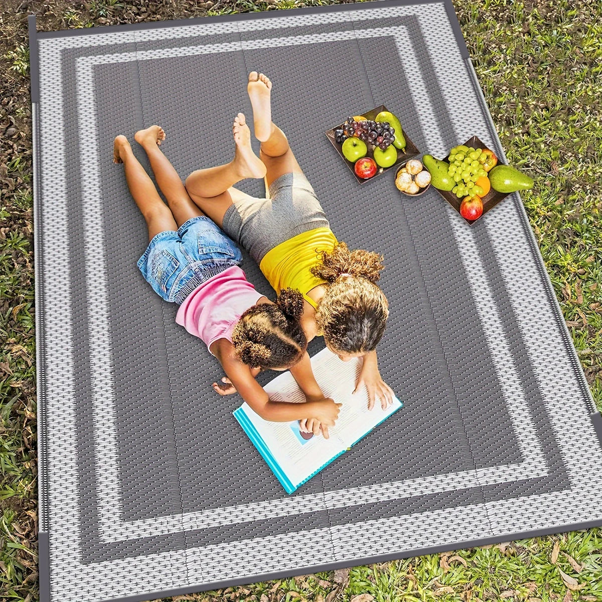 Coastal Retreat Outdoor Rug | Grey & White Reversible Patio Mat
