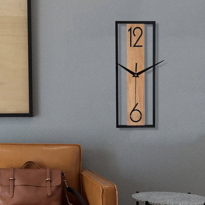 Moderne rechteckige Wanduhr | Schlankes Holzmaserungsrahmen-Design